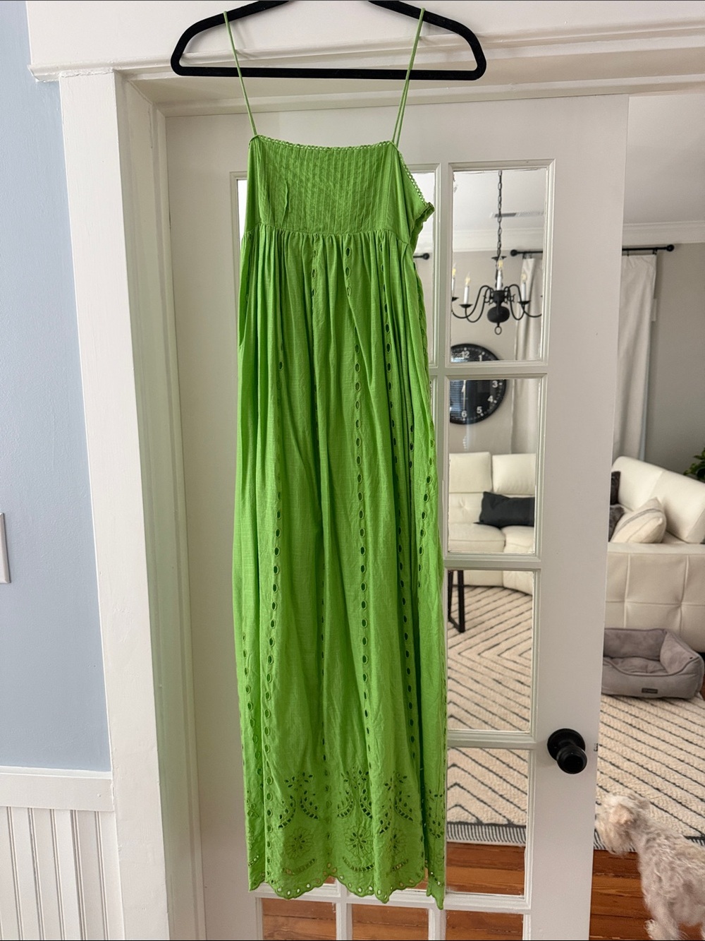Zara Bright Green Eyelet Spaghetti-Strap Maxi Dress